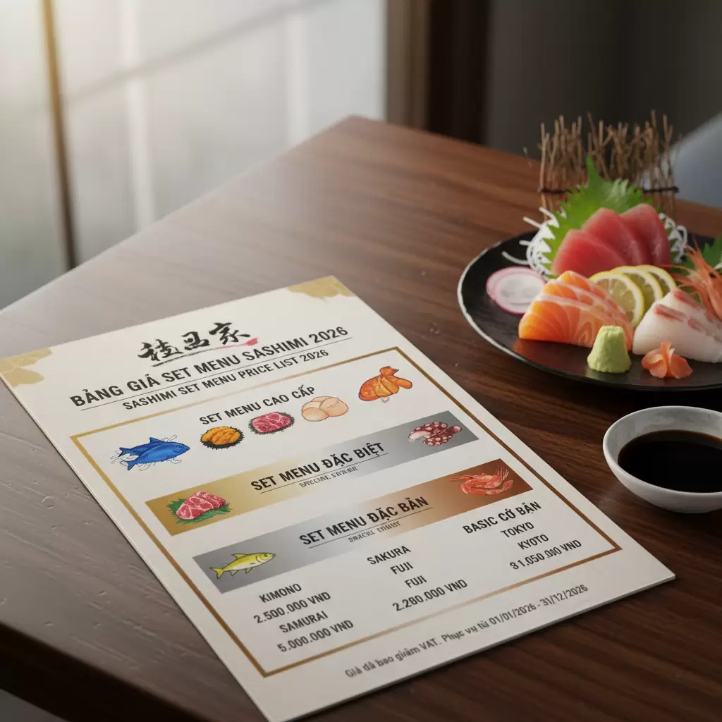 Bảng phân tích mức giá dự kiến cho các Set Menu Sashimi quy mô gia đình năm 2026
