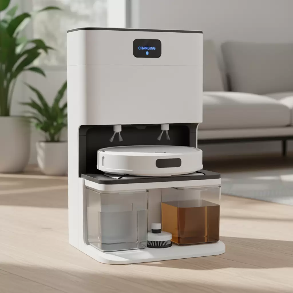 Trạm sạc tự động giúp robot hút bụi tự đổ rác và giặt khăn nâng cao tính tự chủ