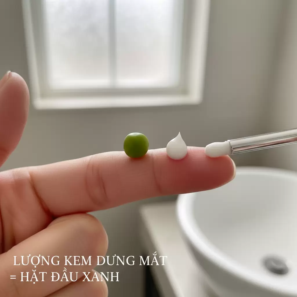 Chỉ cần một lượng kem dưỡng mắt rất nhỏ khoảng bằng hạt đậu xanh cho cả hai bên mắt
